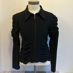 Nicola Berti Black Rouched Long Sleeve Zip Front Jacket Women’s Small